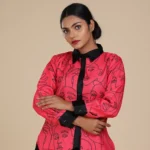 Black Collared Face Printed Shirt