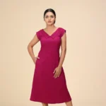 Wine Purple Premium Self-Textured Stretchable Collared Dress for Women