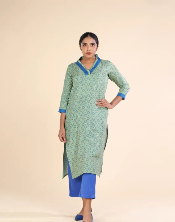 printed silk kurthi green and blue - toyoustores
