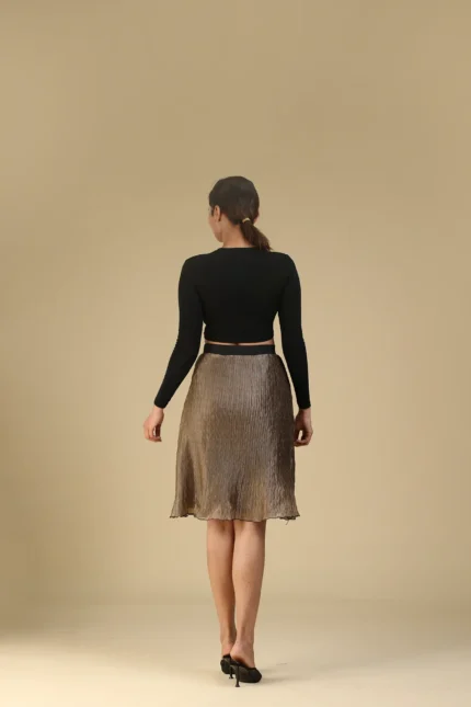 Braid Pleated Skirt Bronze-toyoustores