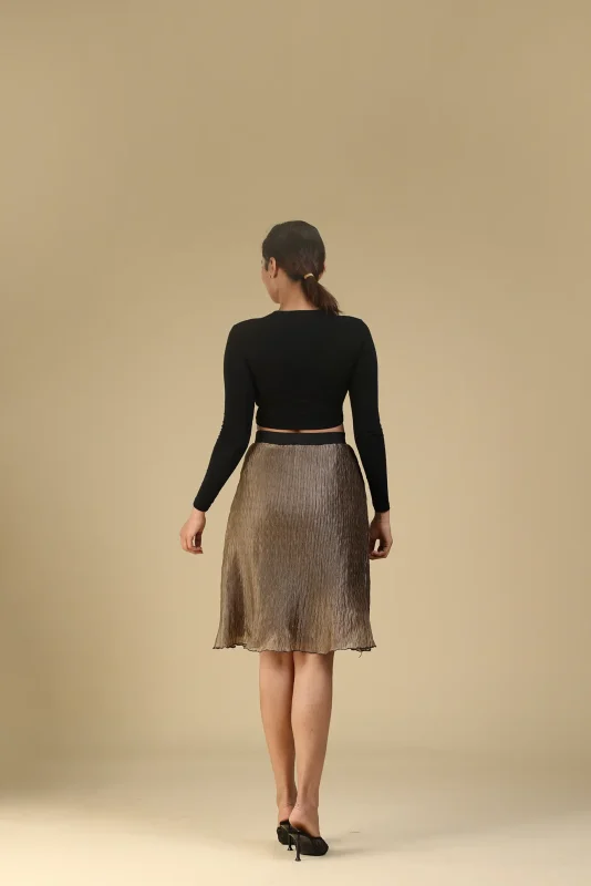 Braid Pleated Skirt Bronze-toyoustores