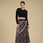 Black N Nude Floral Print Glossy Skirt-toyoustores