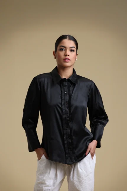 Italian satin shirt-Black-toyoustores
