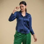 Italian satin shirt-Dark blue-toyoustores