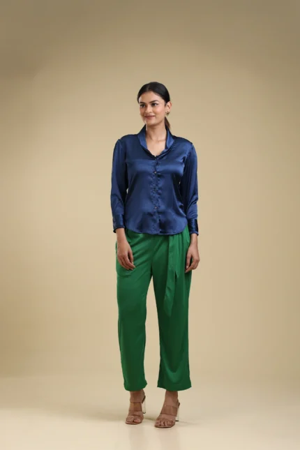 Italian satin shirt-Dark blue-toyoustores