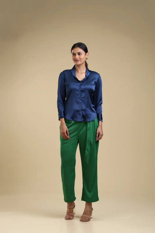Italian satin shirt-Dark blue-toyoustores