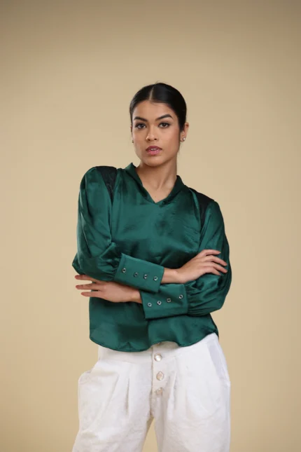 Italian satin shirt-Green-toyoustores