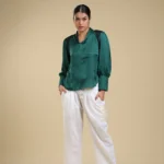 Italian satin shirt-Green-toyoustores
