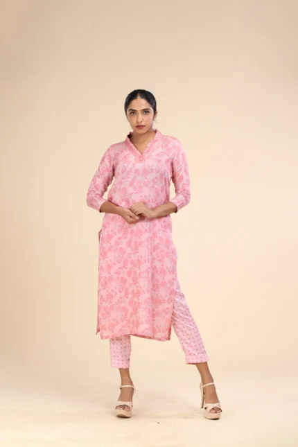 Muslin Printed Kurthi Baby Pink-toyoustores