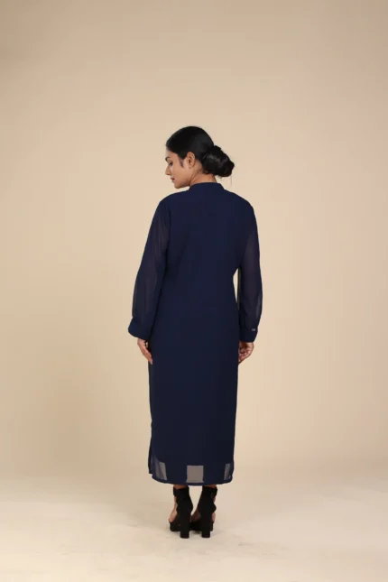 Pin Tucked Slitted navy blue-toyoustores
