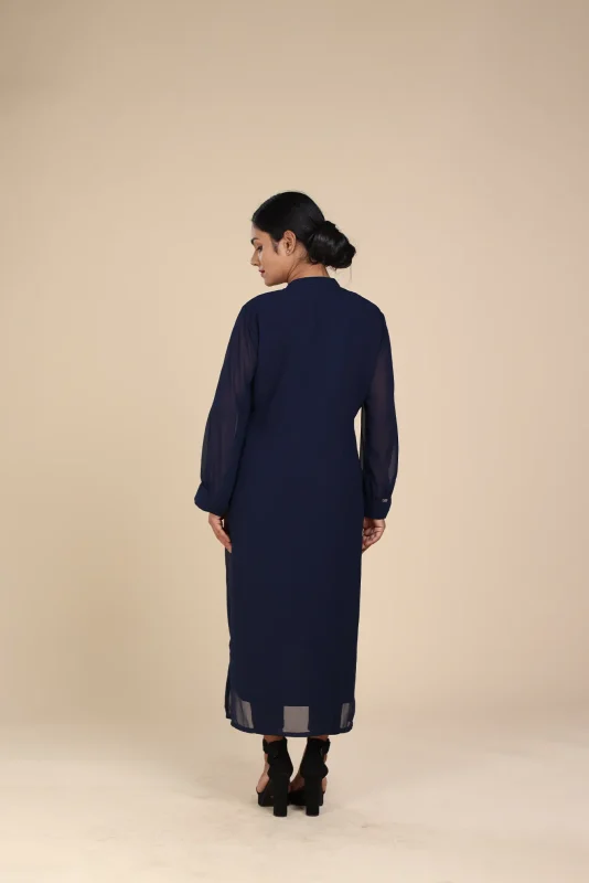 Pin Tucked Slitted navy blue-toyoustores