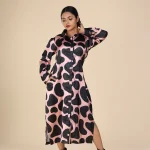 Printed Italian cow print satin shirt dress-toyoustores