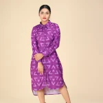Printed Italian satin shirt dress violet purple-toyoustores