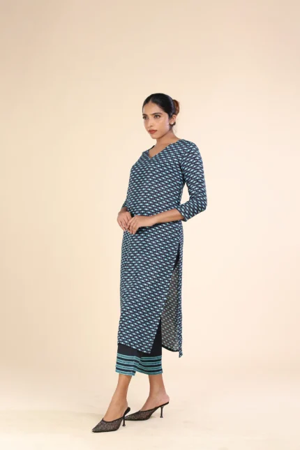Printed silk kurthi-Blue black-toyoustores