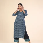 Printed silk kurthi-Blue black-toyoustores