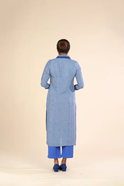 Printed silk kurthi-Blue white-toyoustores