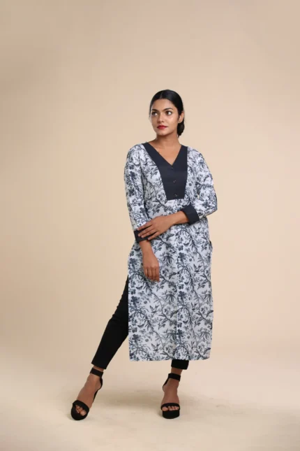 Black n White Voile Printed Kurthi-toyoustores