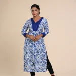 White n Blue Voile Printed Kurthi-toyoustores