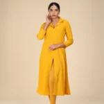 long lapel dress yellow-toyoustores