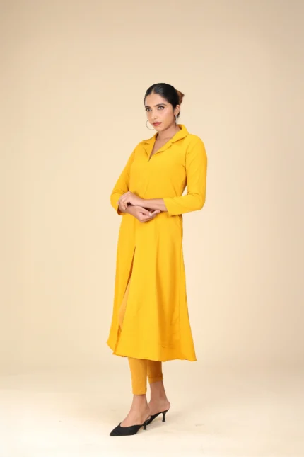 long lapel dress yellow-toyoustores