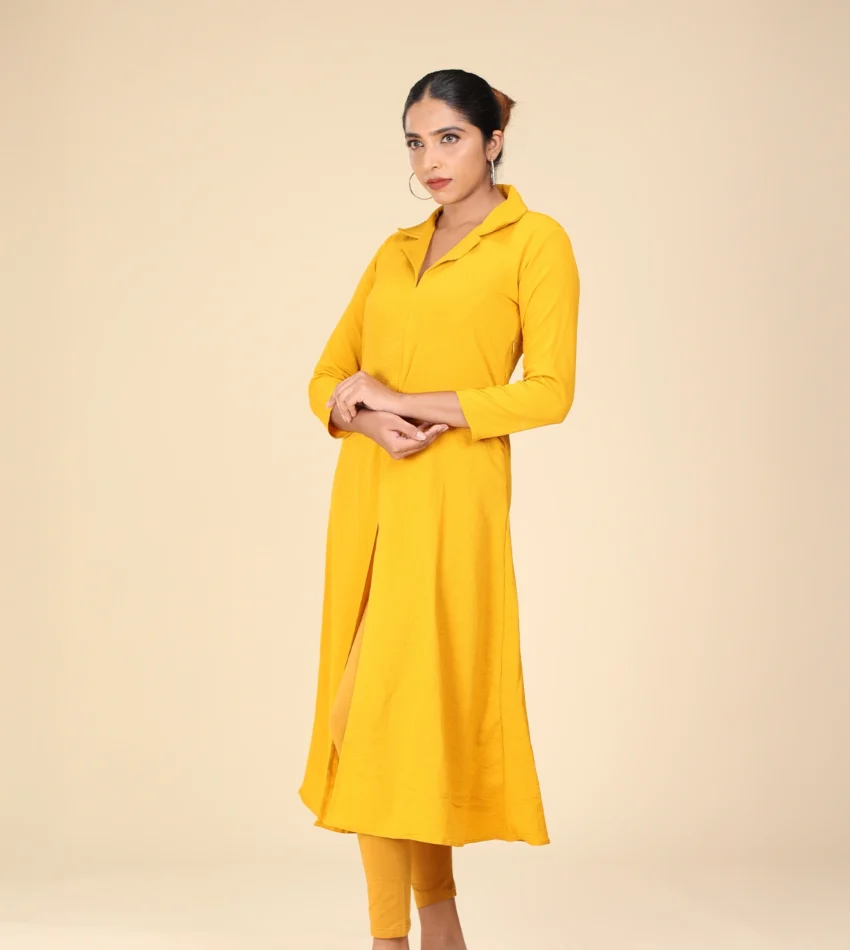 long lapel dress yellow-toyoustores