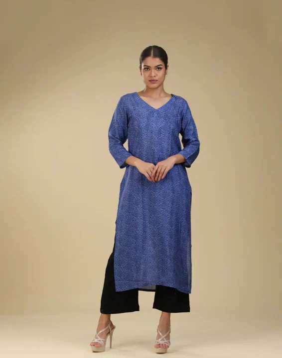 printed silk kurthi blue and black-toyoustores