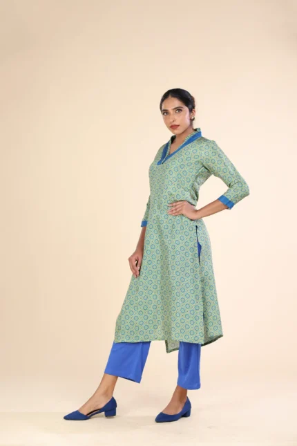 printed silk kurthi green and blue-toyoustores