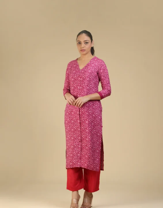 printed silk kurthi magenta and pink-toyoustores
