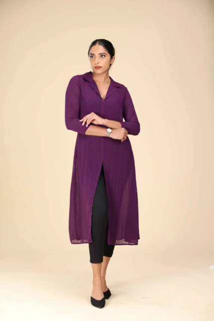long lapel dress dark violet -toyoustores