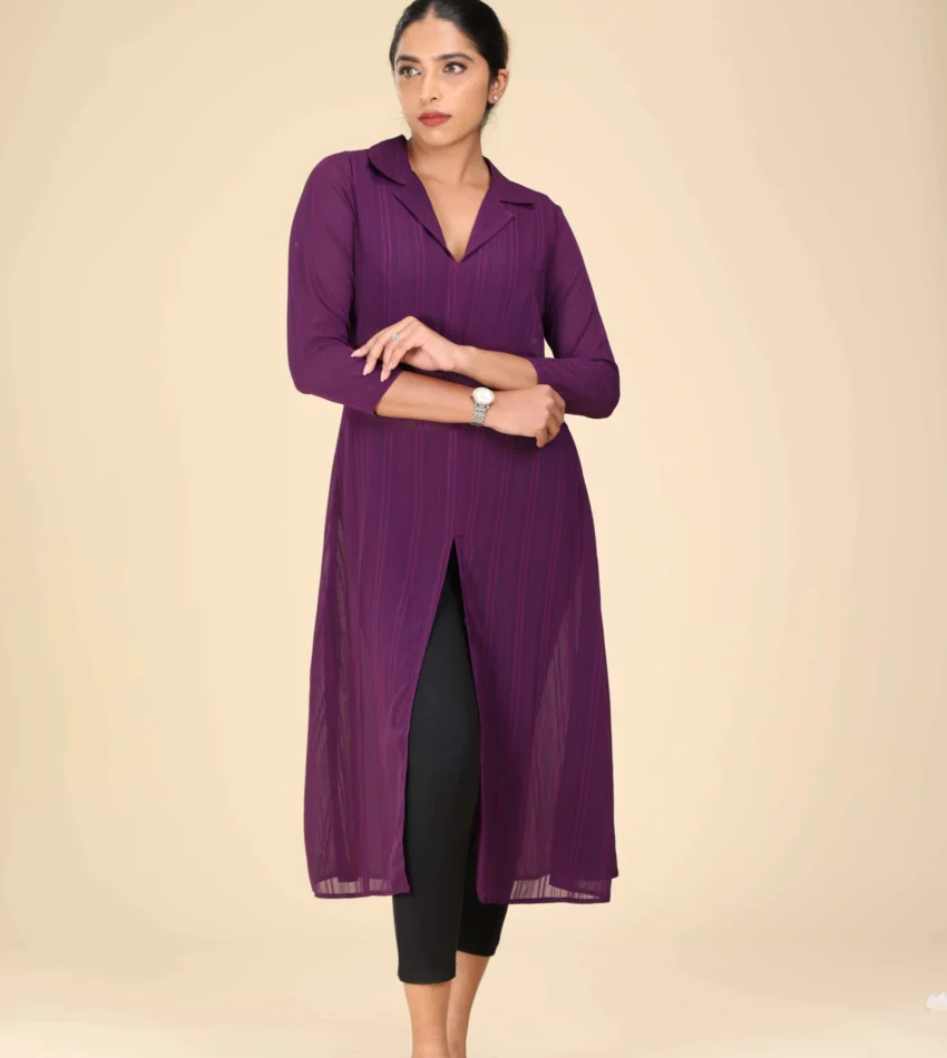 long lapel dress dark violet -toyoustores