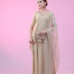 Golden Tissue Sharara Set with Sequence Work