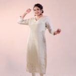 Tissue-striped-Kurti-with-crystal-position-Handwork