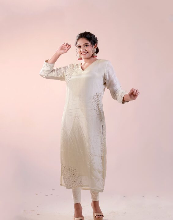 Tissue-striped-Kurti-with-crystal-position-Handwork