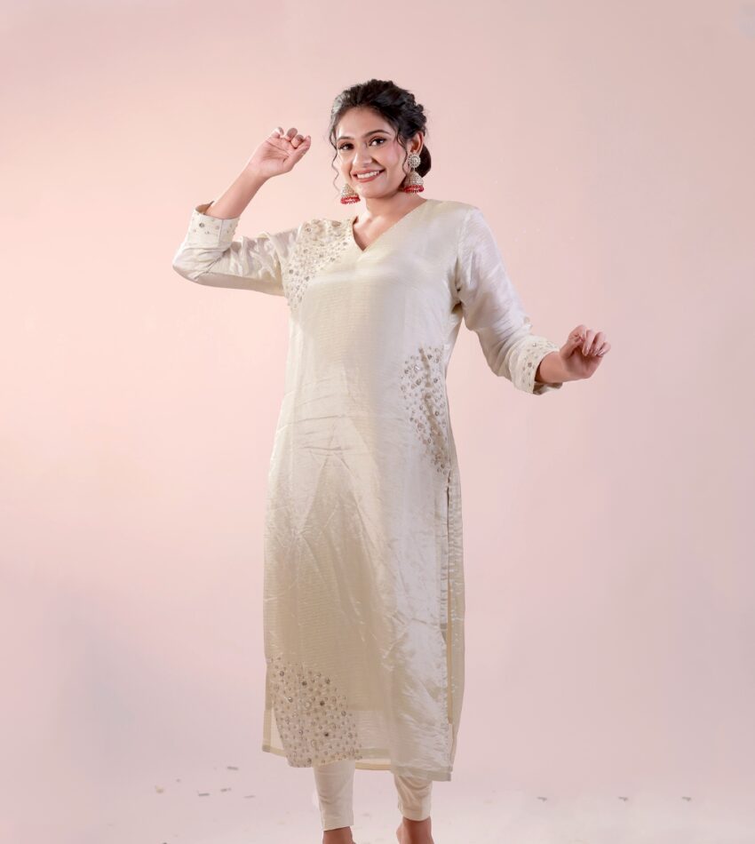 Tissue-striped-Kurti-with-crystal-position-Handwork